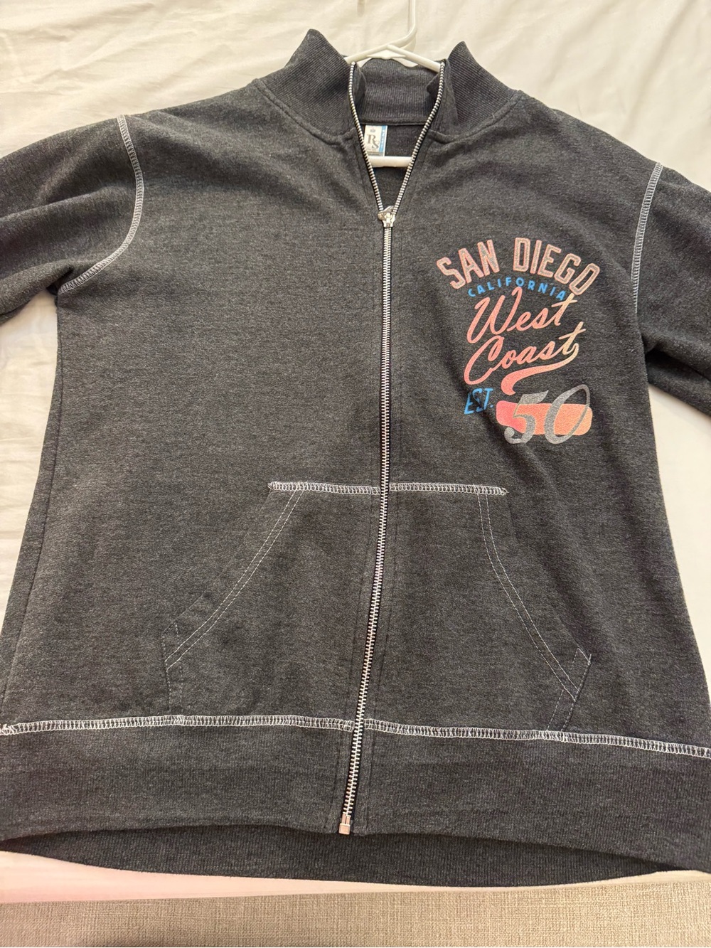 Perrin For Her San Diego California Graphic Full Zip Jacket Charcoal Grey | L